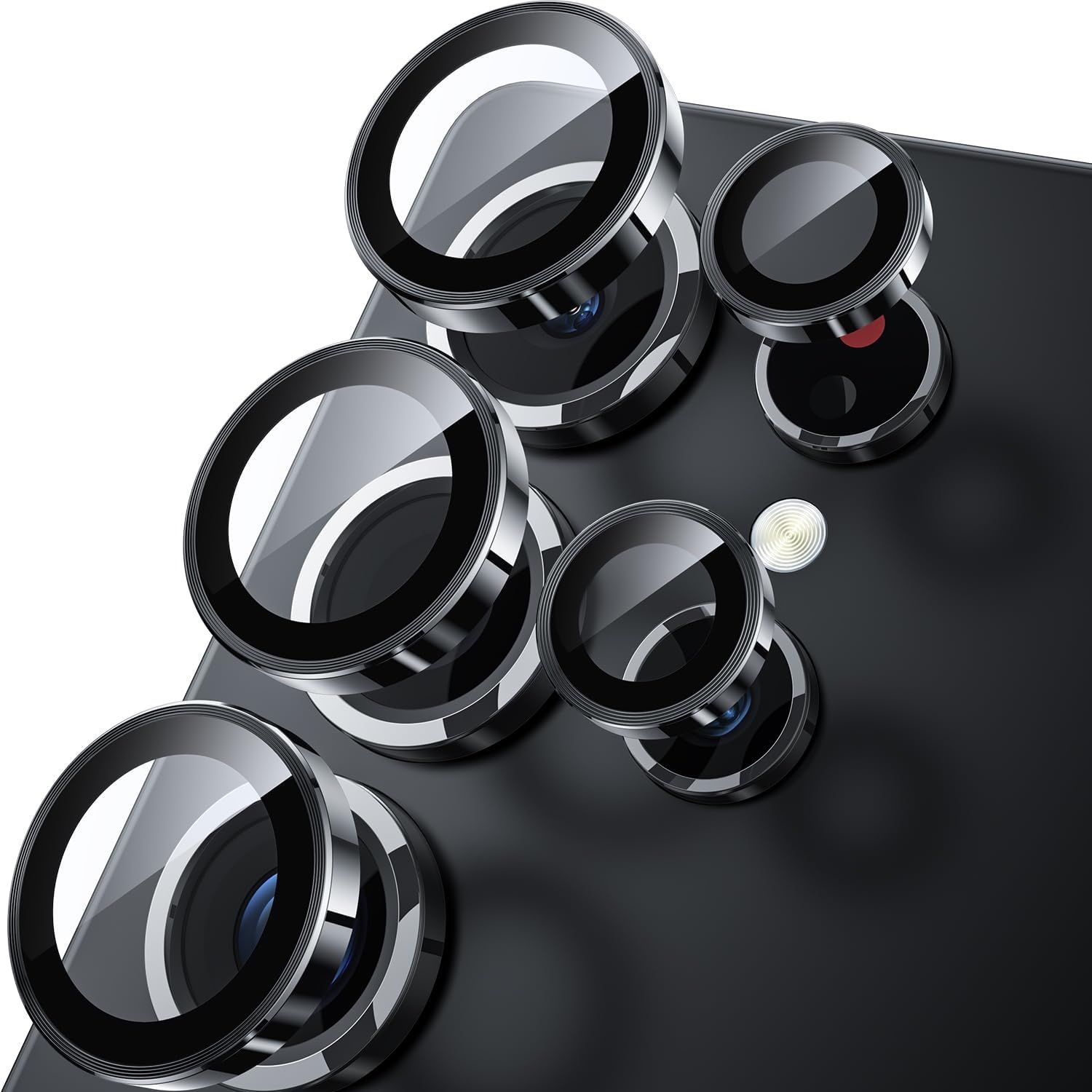Samsung Galaxy S25 Camera Lens Protector by KALANKA - Ultra Thin & Unbreakable Glass 9H with Aluminum Circular Screen Protection - Black