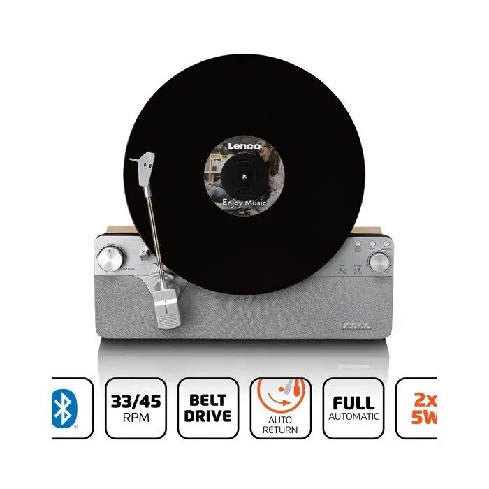 Plato giradiscos vertical Lenco TCD-071SI - Bluetooth 5.3 - Platino de vinilo