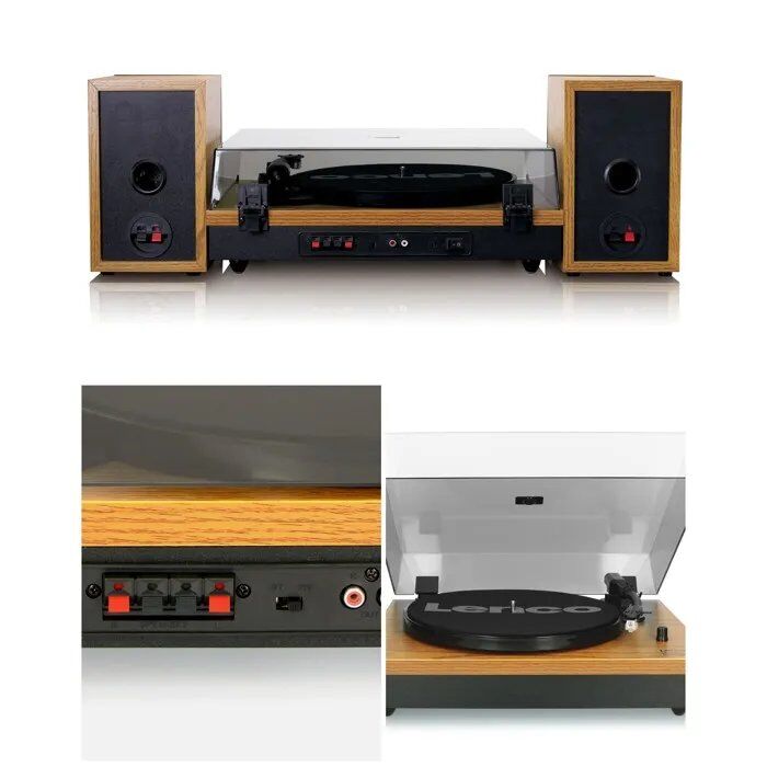 Reproductor de vinilos Bluetooth Lenco - Dos altavoces separados de madera