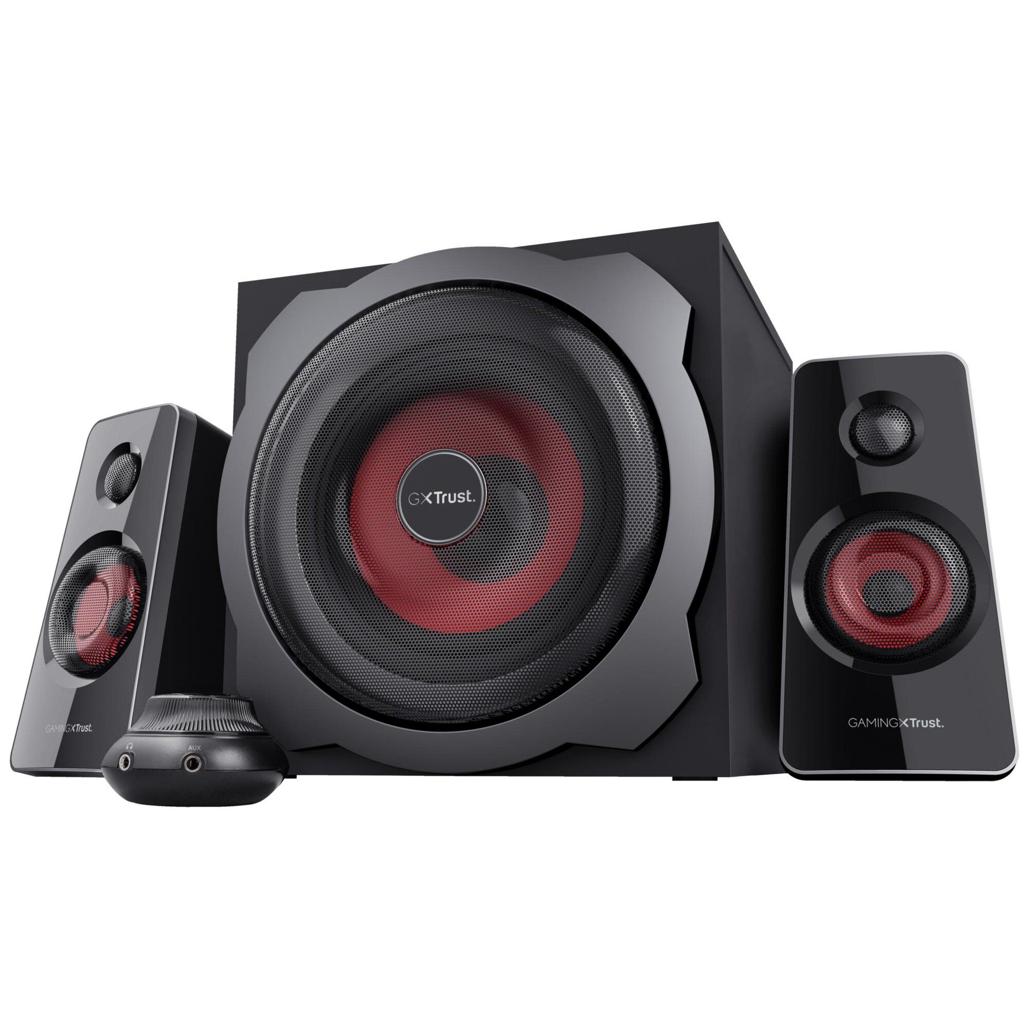Trust Gaming GXT 38 PC Gaming Speaker 2.1 with Subwoofer, 120W, Smart Power Management, Wired Volume Control, for PC and Laptop - Black/Red