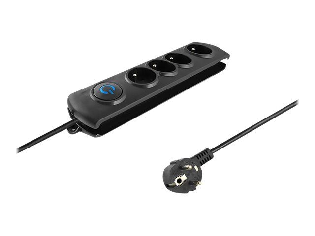 Qoltec Surge Protector, 230V AC, 3680W, 4 Outlets, 1.5m Cable, Black