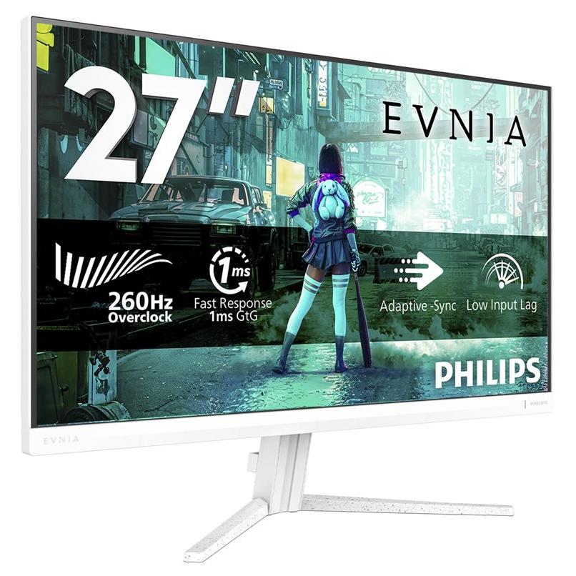 Philips Evnia 3000 - 27" LED Gaming Monitor - Full HD 1920x1080 @ 240Hz - Fast IPS - 300cd/m² - HDR10 - 0.3ms Response Time - HDMI, DisplayPort - White