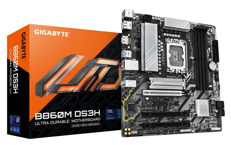 Gigabyte B860M DS3H Motherboard - Intel Core Ultra Processors, 5+1+2+1 Phase VRM, Up to 9066MHz DDR5, 1x PCIe 5.0 + 1x PCIe 4.0 M.2, 2.5GbE LAN, USB 3.2 Gen 2