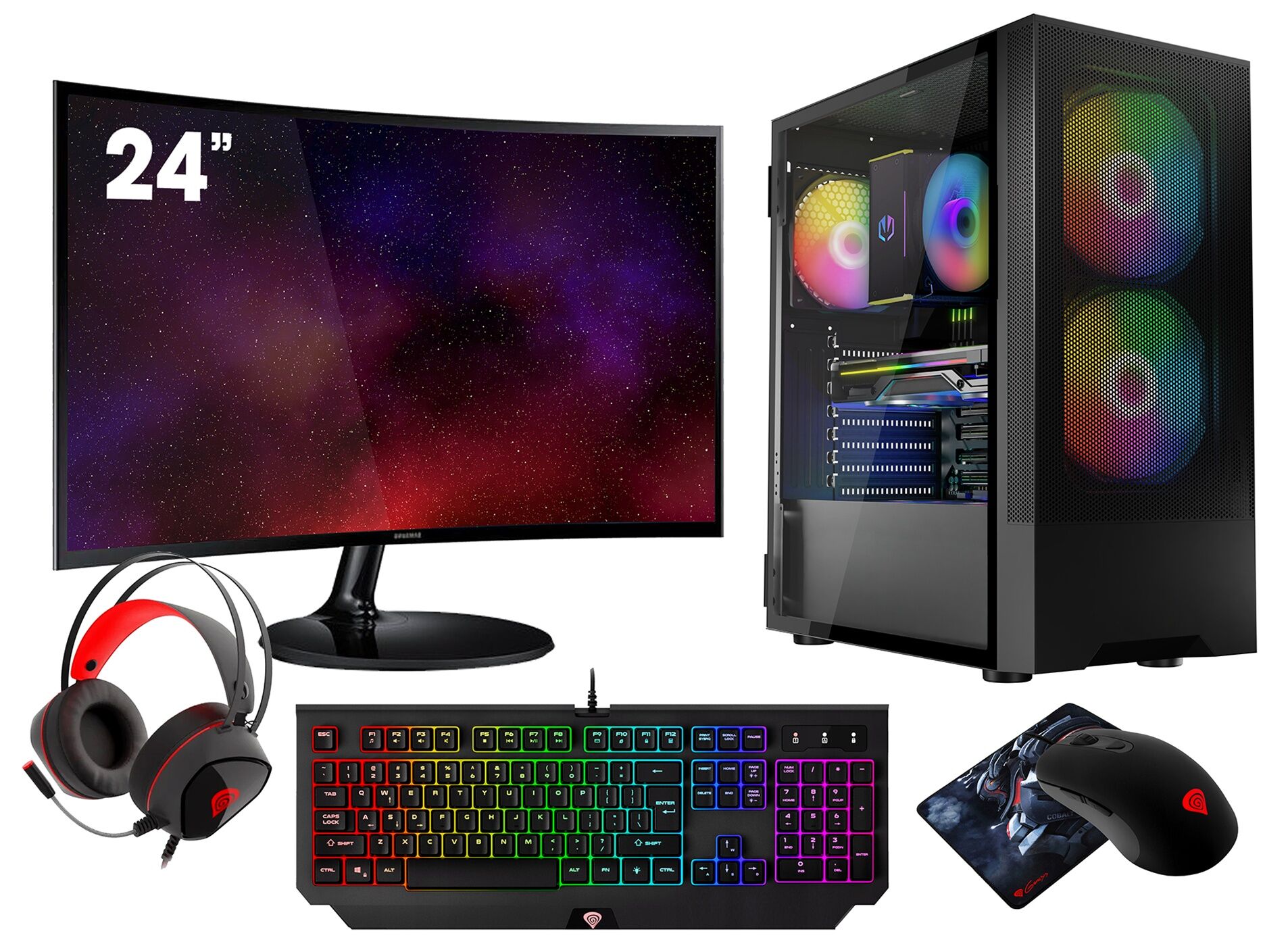 VIST Gaming PC - Ryzen 7 Pro 4750G, 32GB RAM, RX VEGA8, 1TB SSD, WiFi, 24' LCD, Windows 11 Pro