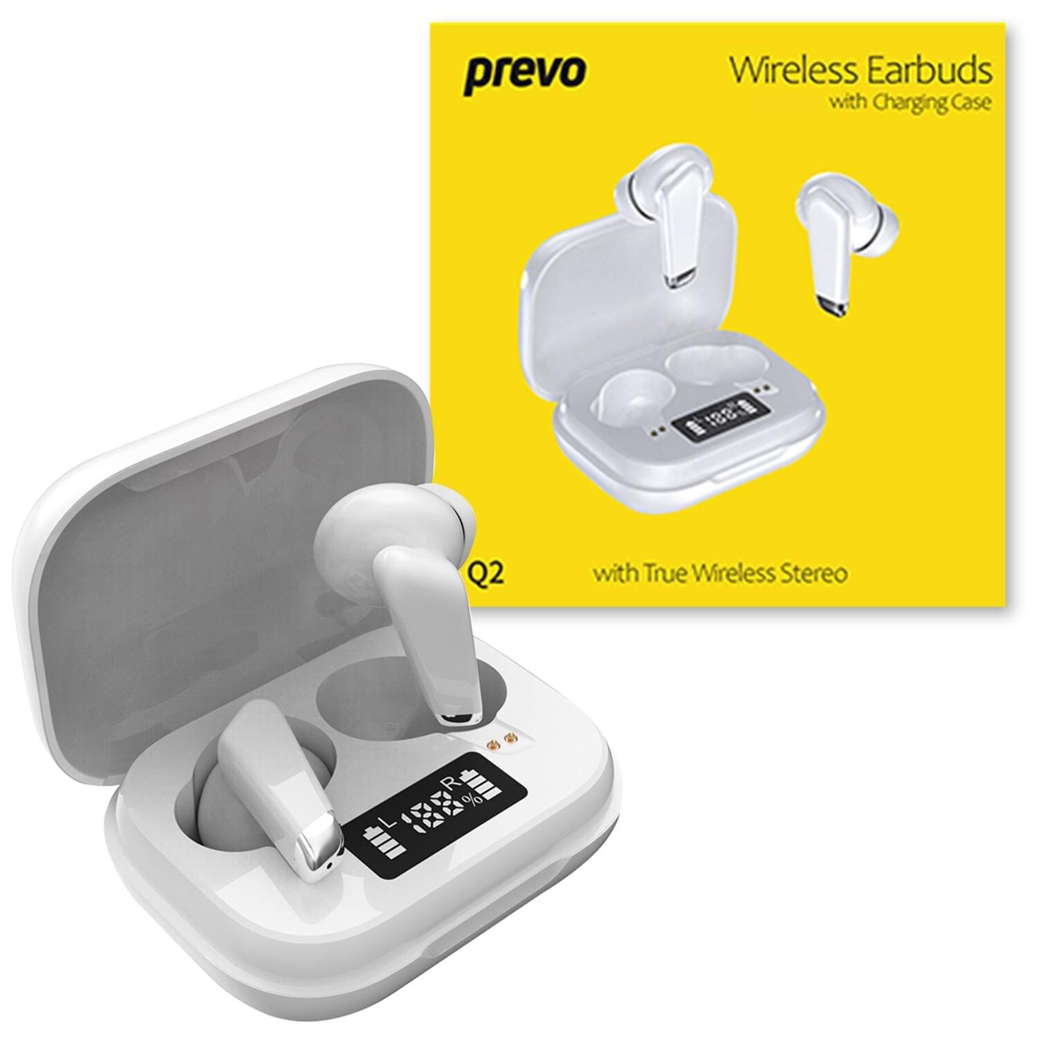 PREVO Q2 True Wireless Stereo Earbuds (TWS) - White