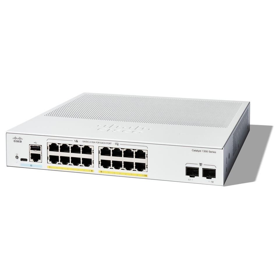 Cisco Catalyst 1300 Series Switch - 16-Port (10/100/1000) PoE+ with 2 Gigabit SFPs