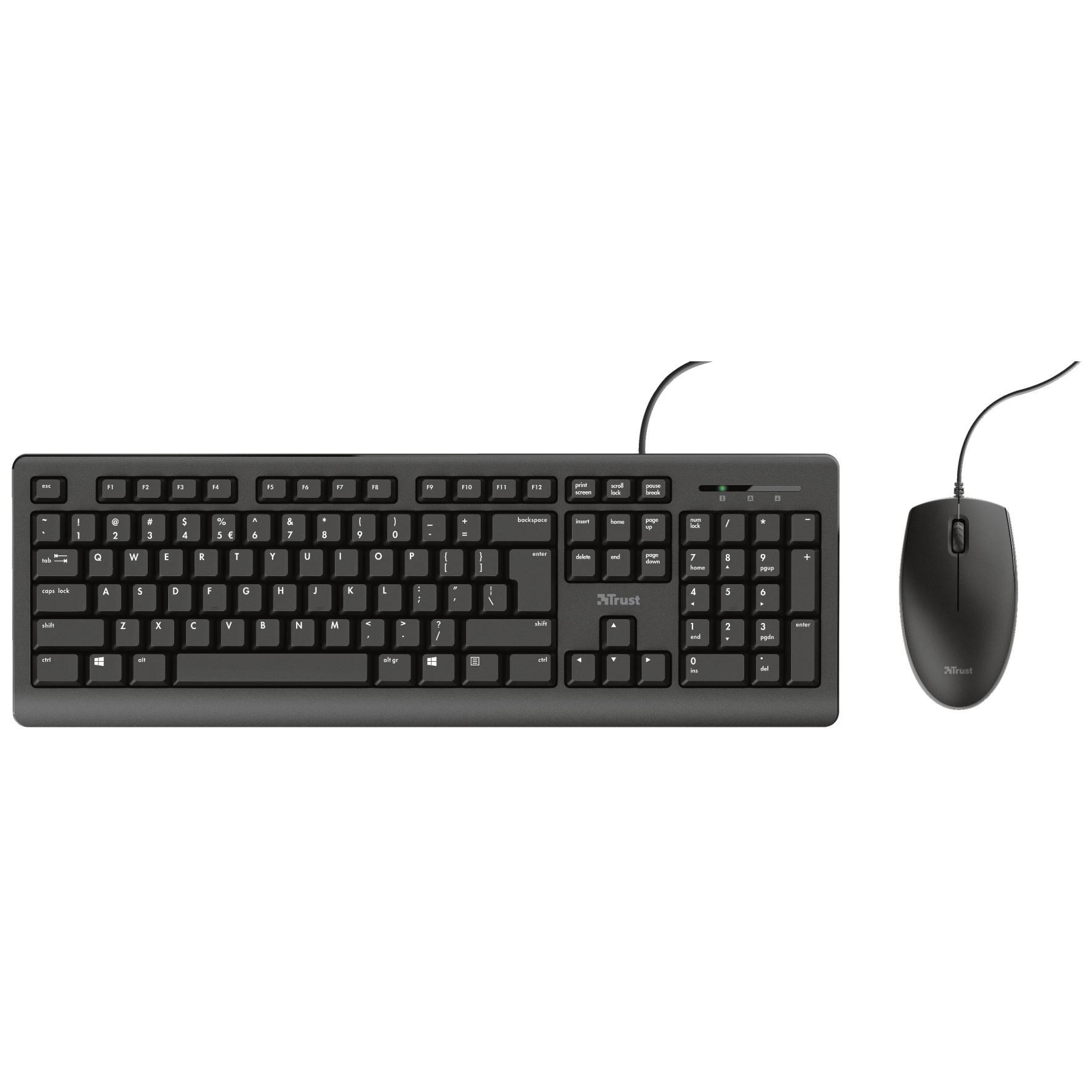 Trust Primo Wireless Keyboard and Mouse Set, QWERTY Layout, Black