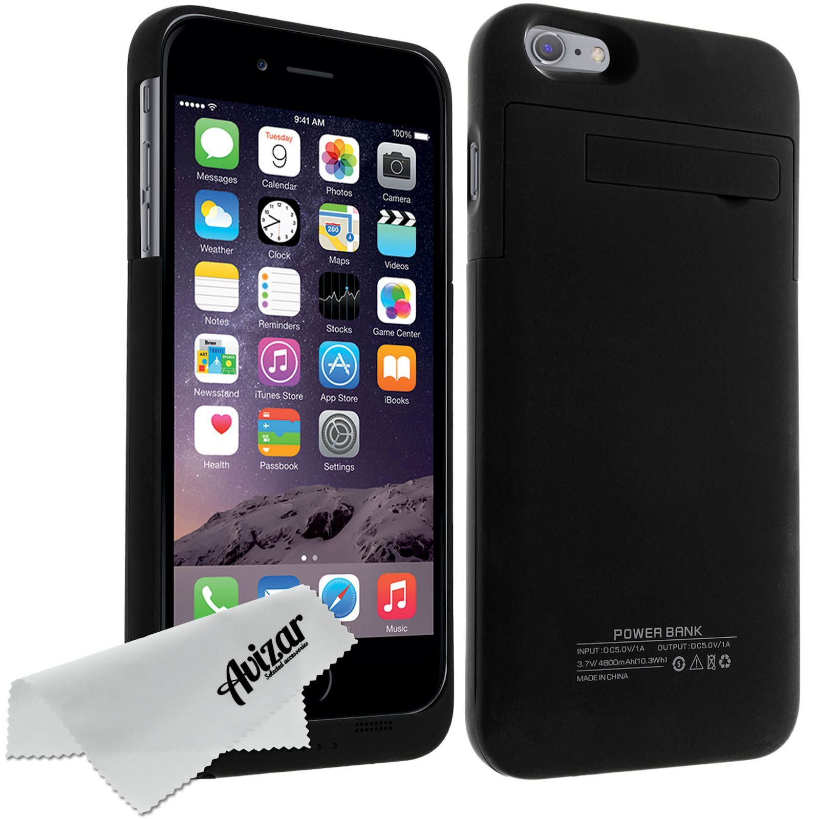 Coque Batterie Externe Rechargeable pour Apple iPhone 6 Plus - 4800mAh noir + Chiffonnette Avizar