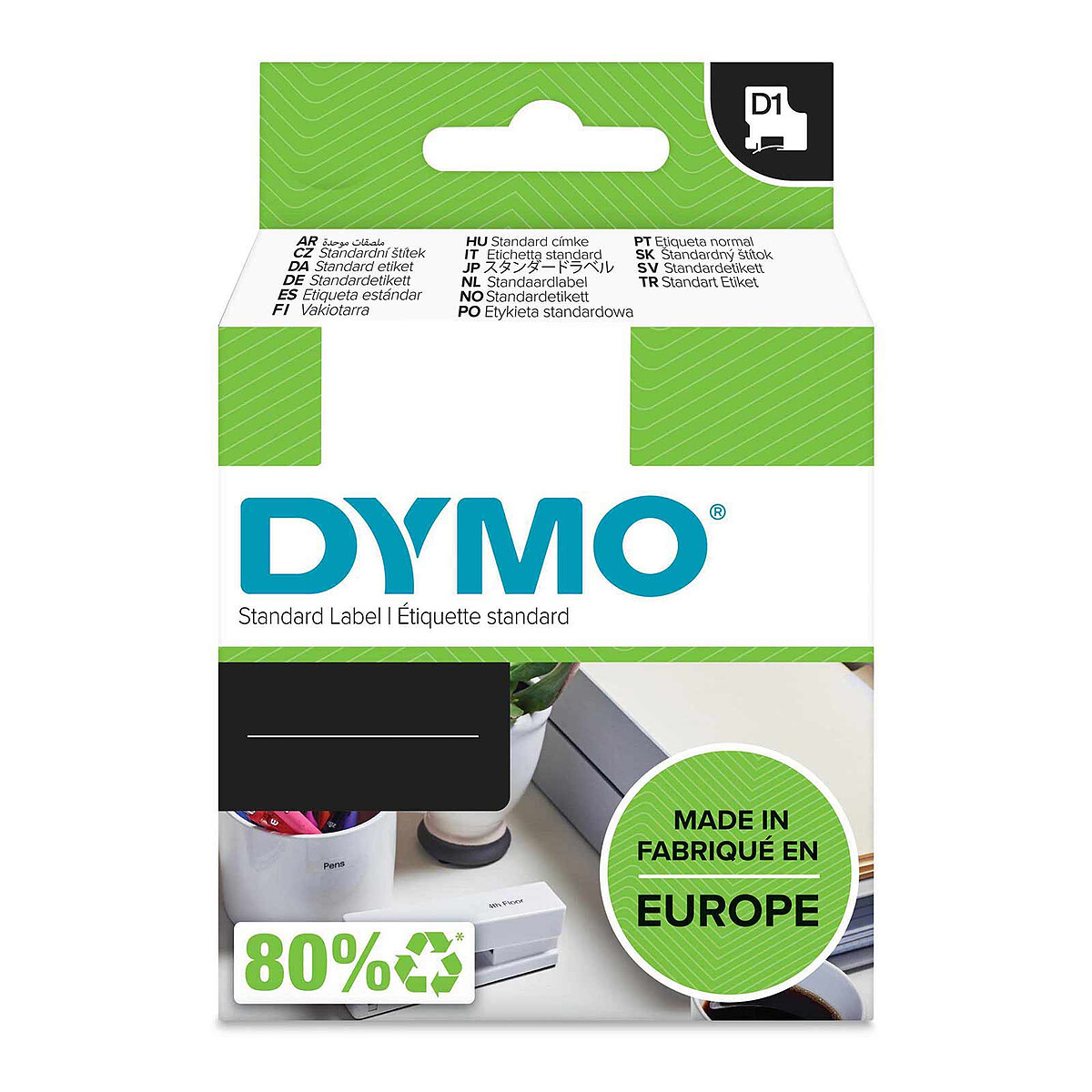 Ruban adhésif Dymo Rhino Noir sur Blanc Permanent, 19 mm x 5,5 m