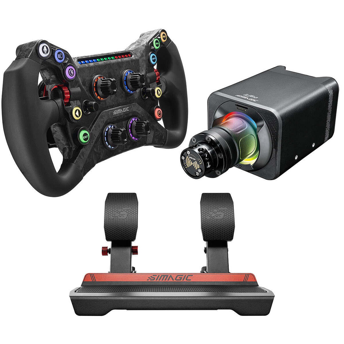 Simagic Racing Bundle (Formula/GT Wheel, 4-Paddle Aluminum Base, 10 Backlit Configurable Buttons, Race Simulator Base, Direct Drive Servo Motor, 9 Nm Torque, High-Precision Pedal)