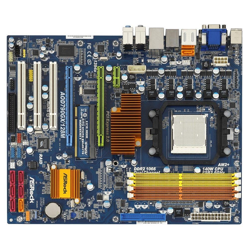 ASRock AOD790GX/128M Motherboard, AMD 790GX, Socket AM2/AM2+/AM3, DDR2 16GB, ATX