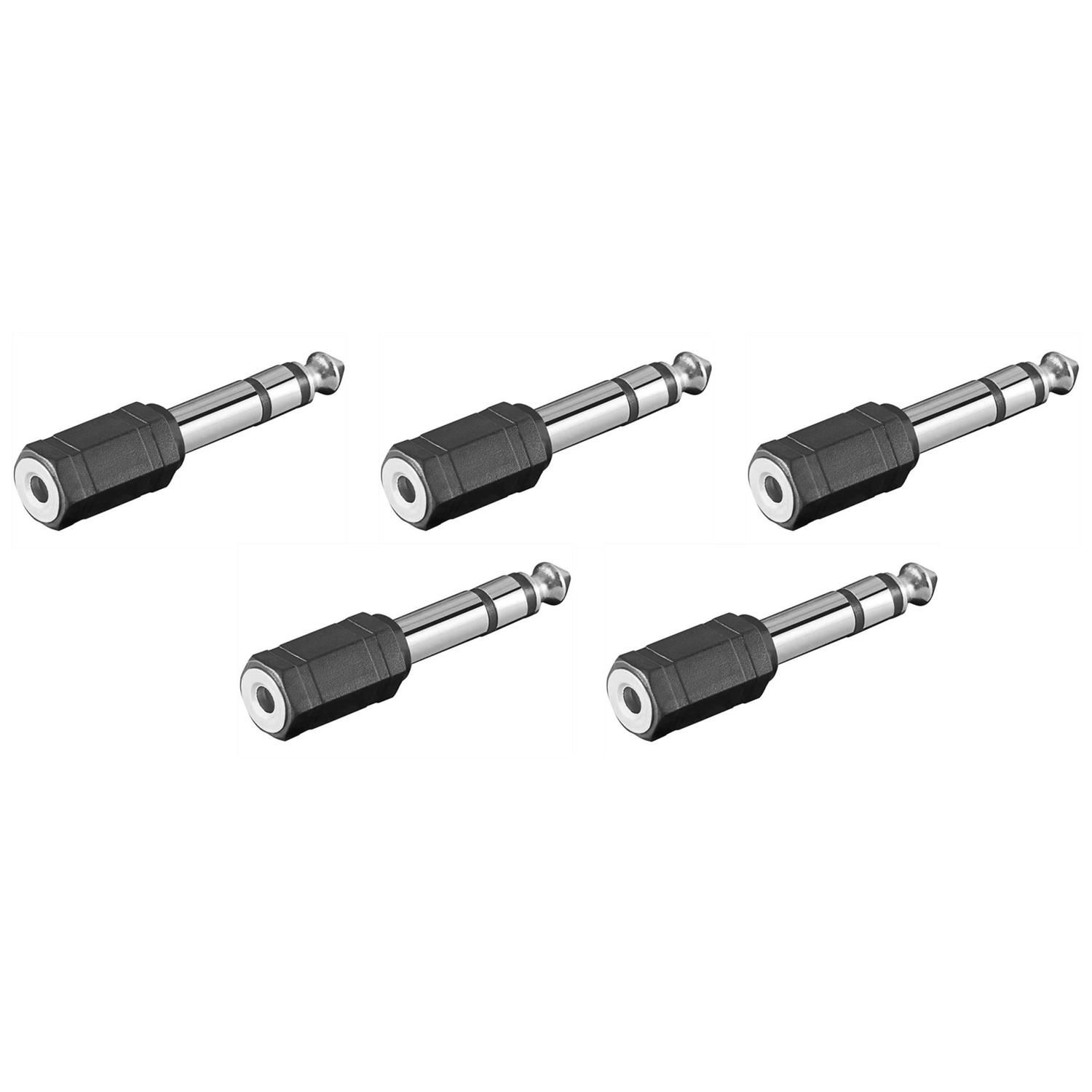 Conjunto de adaptadores de audio de Goobay de 5 unidades, con conexión macho de 6,35 mm (3 pines estéreo) y hembra de 3,5 mm (3 pines estéreo)