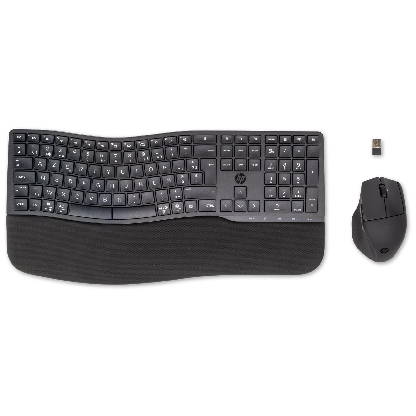 HP 680 Comfort Dual-Mode Keyboard and Mouse Combo (Wireless RF + Bluetooth, AZERTY, Black)