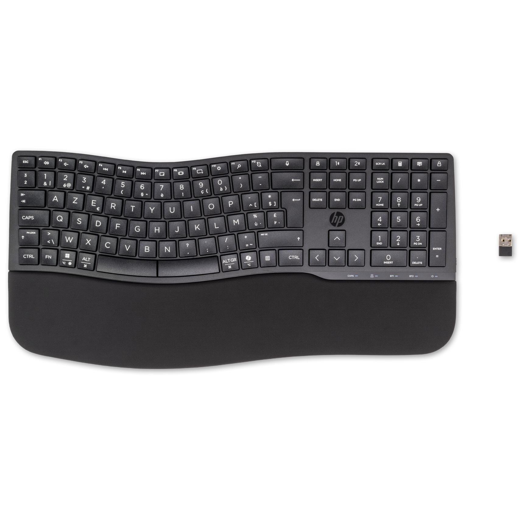 HP 680 Comfort Dual-Mode Keyboard, Wireless RF + Bluetooth AZERTY French Black