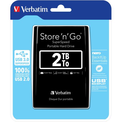 Verbatim Portable USB Hard Drive Store 'n' Go 3.0, 2TB, Black
