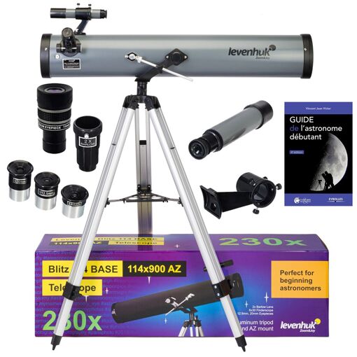 Telescopio Levenhuk Blitz 114 BASE con zoom, oculares y accesorios