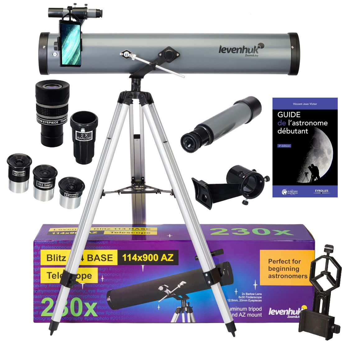 Levenhuk Blitz 114 Base Astrophotography Telescope with Zoom, Eyepieces and Accessories