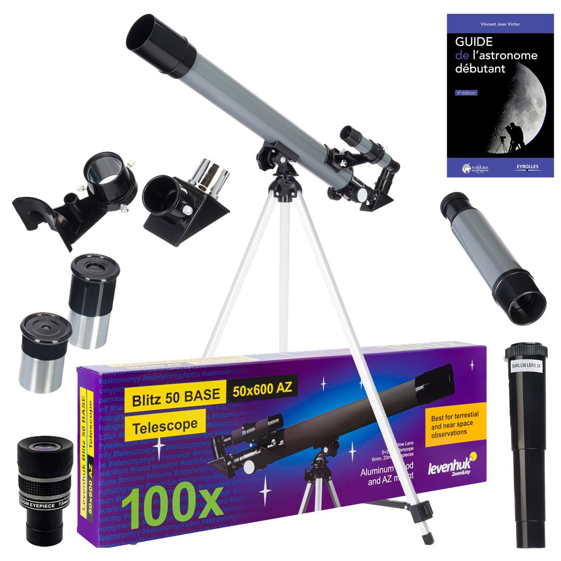 Levenhuk Blitz 50 Base Telescope Kit with Zoom, Eyepieces and Accessories