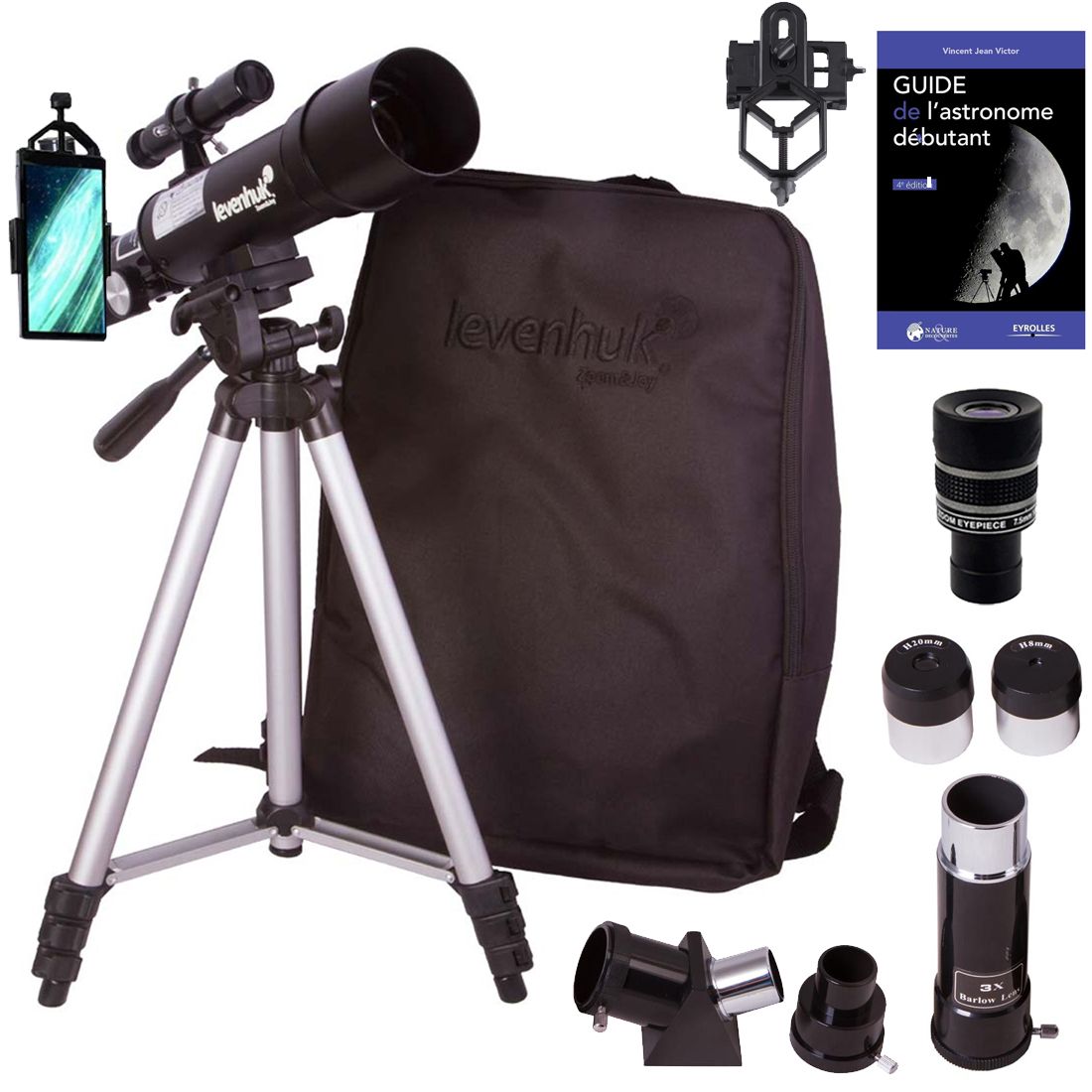 Télescope d'astrophotographie Levenhuk Skyline Travel 50 avec zoom, sac à dos et accessoires
