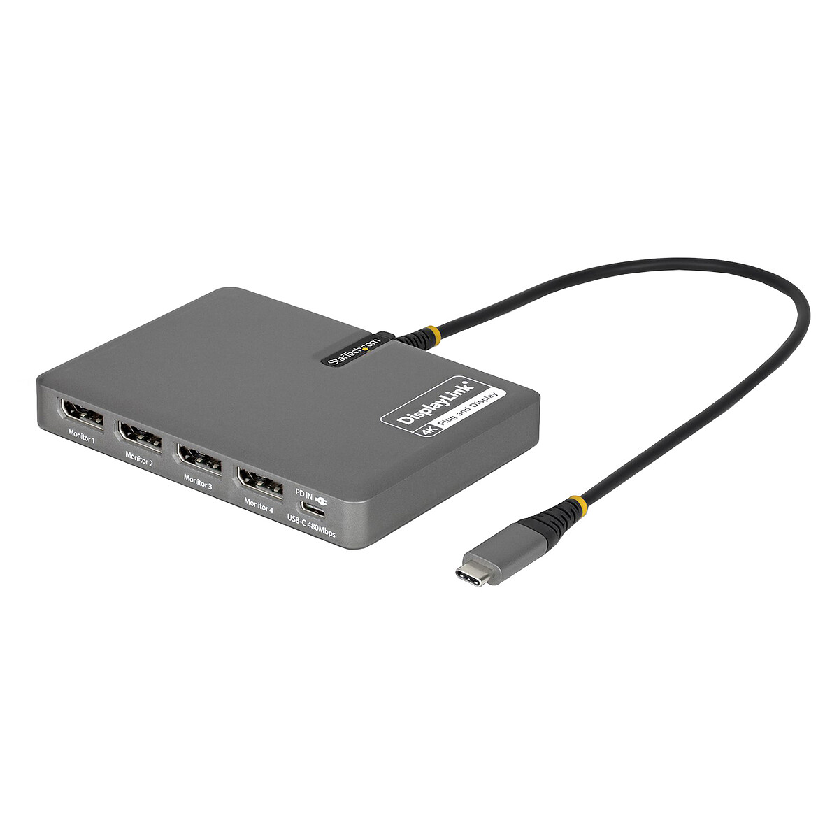 Adaptador StarTech.com USB-C a 4x DisplayPort 4K 60Hz + 1x puerto USB-A 2.0 + 1x puerto USB-C de 140W de entrega de energía