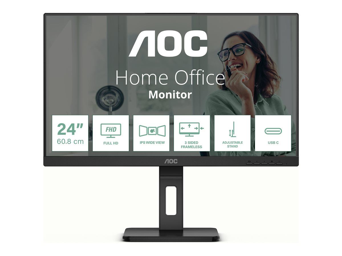 AOC Pro-line 24P3CV - P3 Series - écran LED - 24" (23.8" visualisable) - 1920 x 1080 Full HD (1080p) @ 75 Hz - IPS - 300 cd/m² - 1000:1 - 4 ms - HDMI, DisplayPort, USB-C - haut-parleurs - noir - B2B