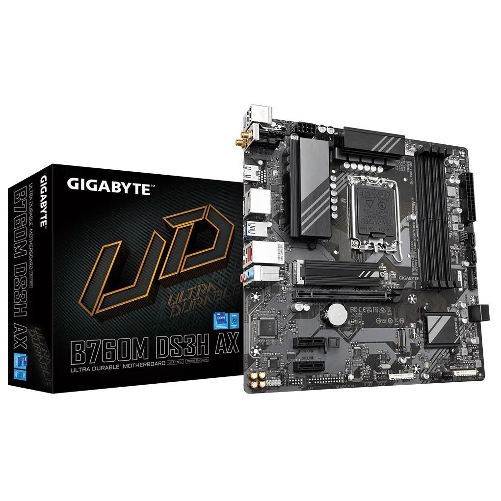 Gigabyte B760M DS3H AX Motherboard - Compatible with Intel Core 14th Gen Processors, 6+2+1 Phase Digital VRM, Up to 7600MHz DDR5 (OC), 2x PCIe 4.0 M.2, Wi-Fi 6E, 2.5GbE LAN, USB 3.2 Gen 2