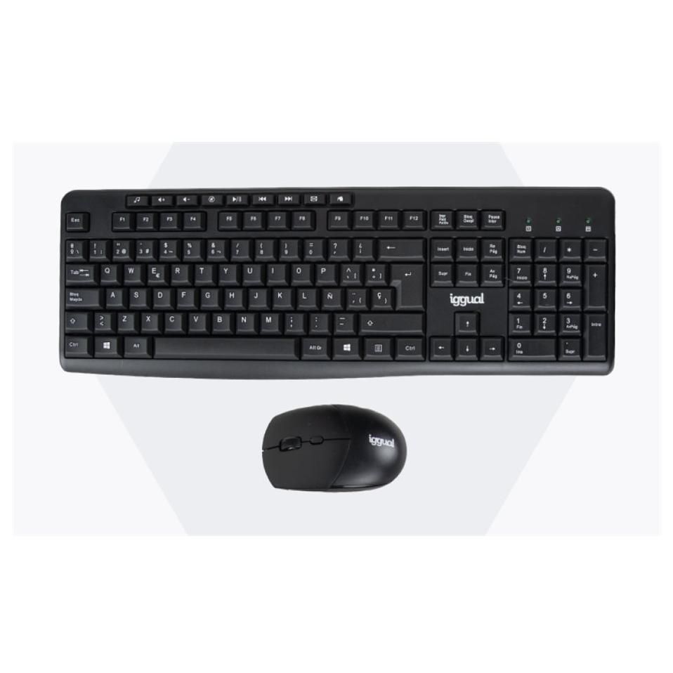 Iggual Wireless Keyboard and Mouse Set - 2.4GHz, QWERTY, Black