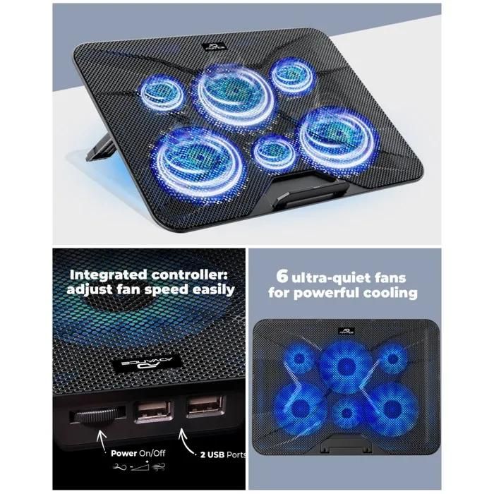 Advance Airstream Cooler - 17-Inch, 6 Ultra-Quiet Fans, 7 Inclination Positions, Blue LED Lights