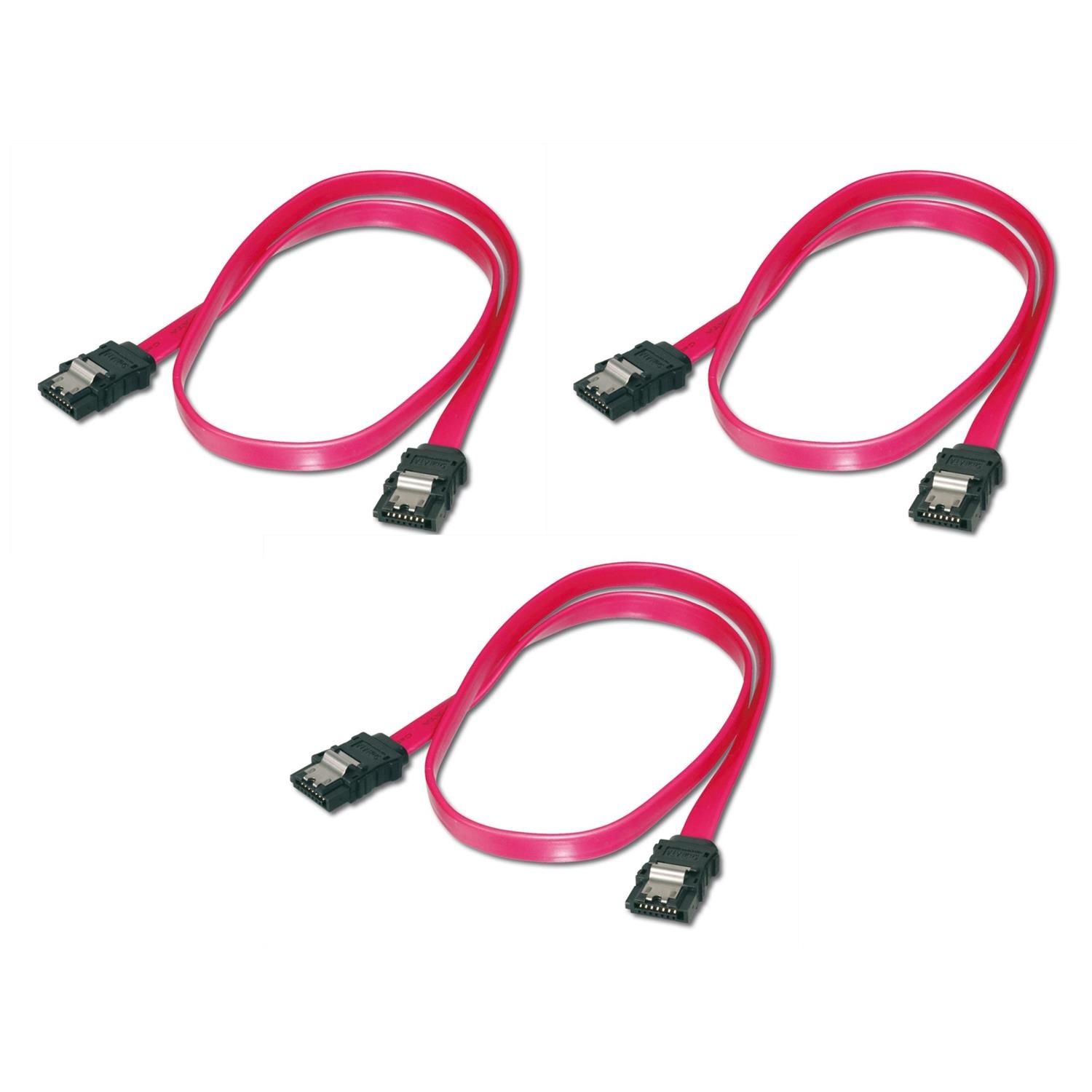 Digitus 3-Pack SATA II/III L-Type Metal Clip Cable, 0.5m Straight, Red