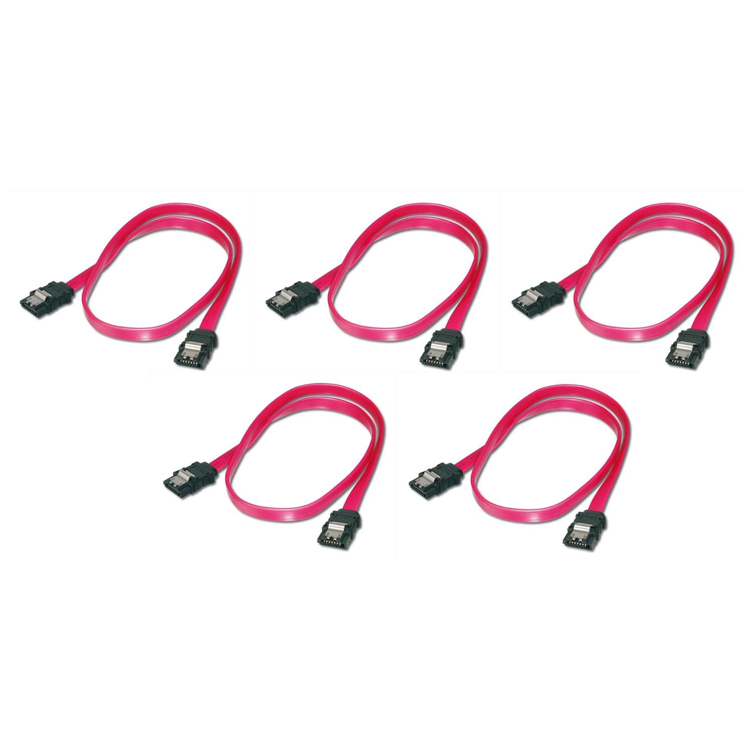 Digitus SATA II/III L Type Cable with Metal Clip, 0.5m Straight, Red (Pack of 5)