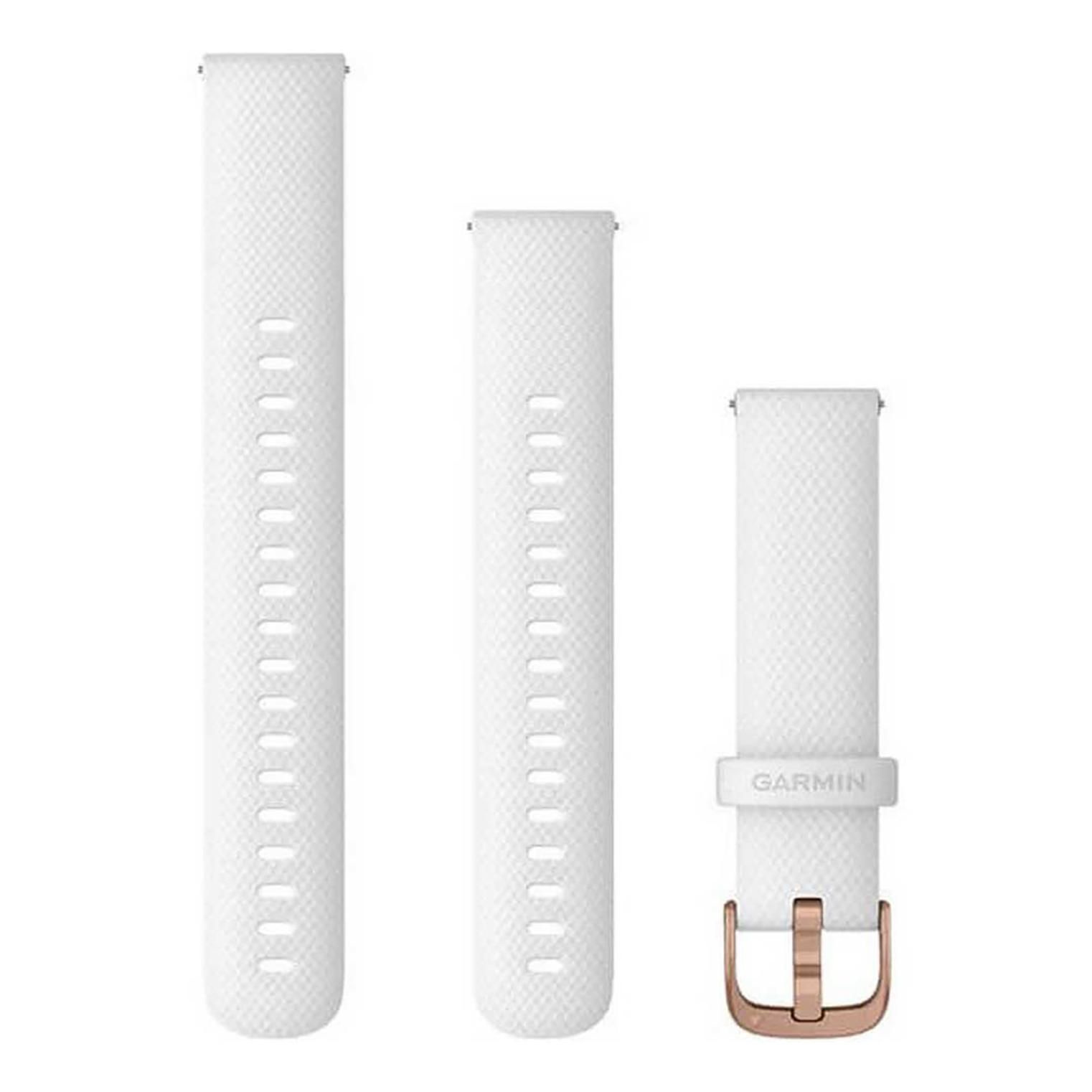 Banda para reloj Garmin, silicona de 18 mm, blanca con cierre dorado rosa