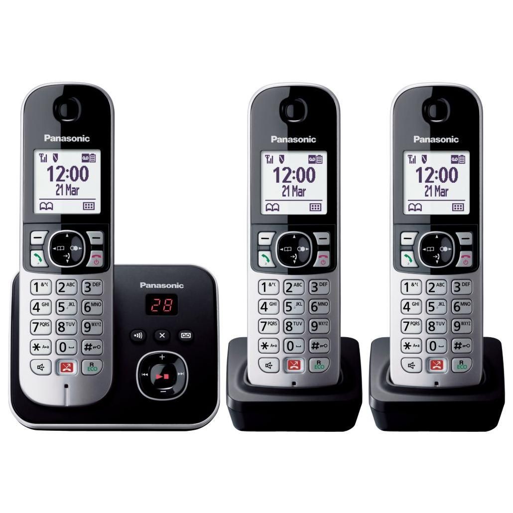 Teléfono Fijo Inalámbrico Trio Panasonic KX TG6863 Negro y Plata