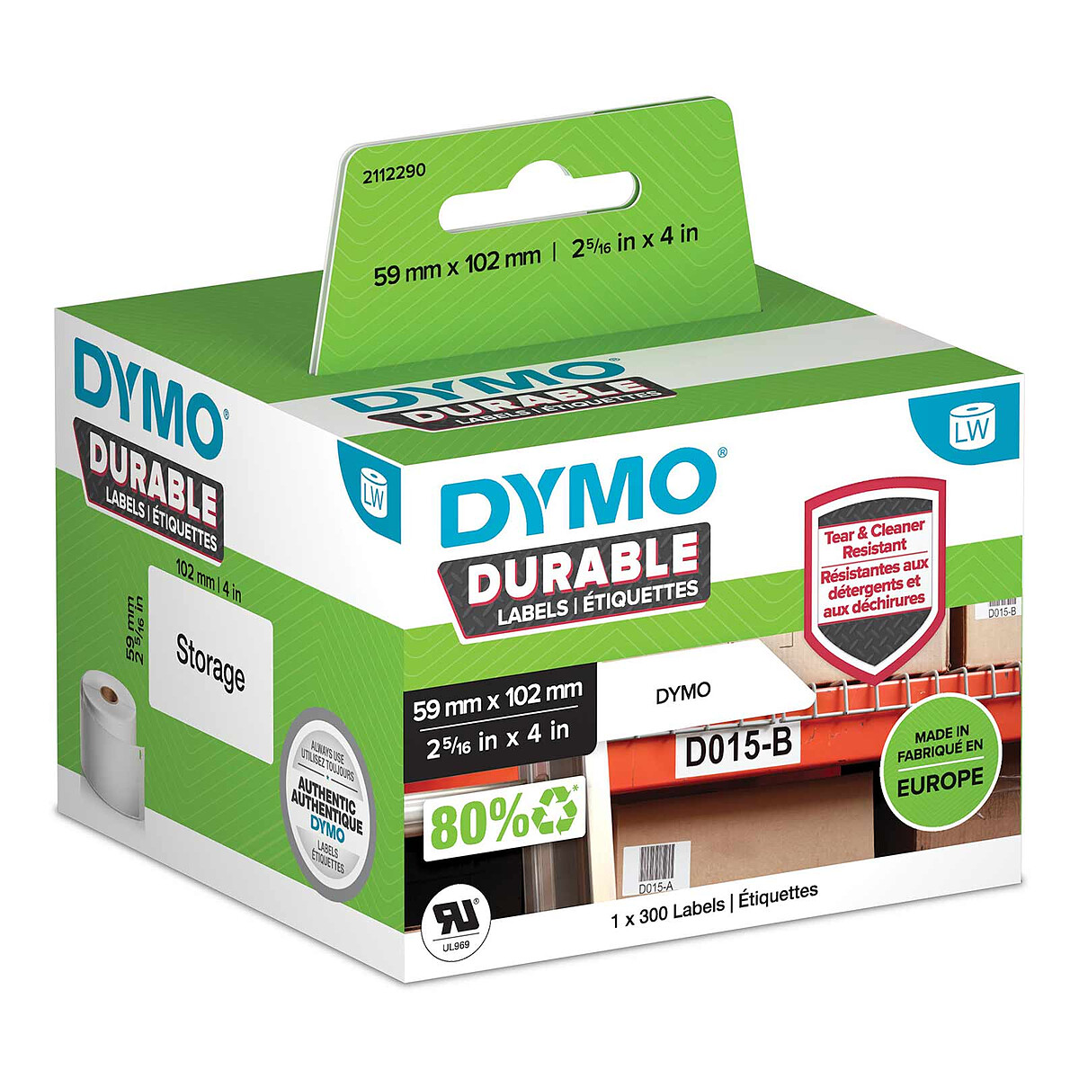 Rouleau d'étiquettes universelles Dymo adhésif permanent - Blanc - 102 x 59 mm - 300 étiquettes