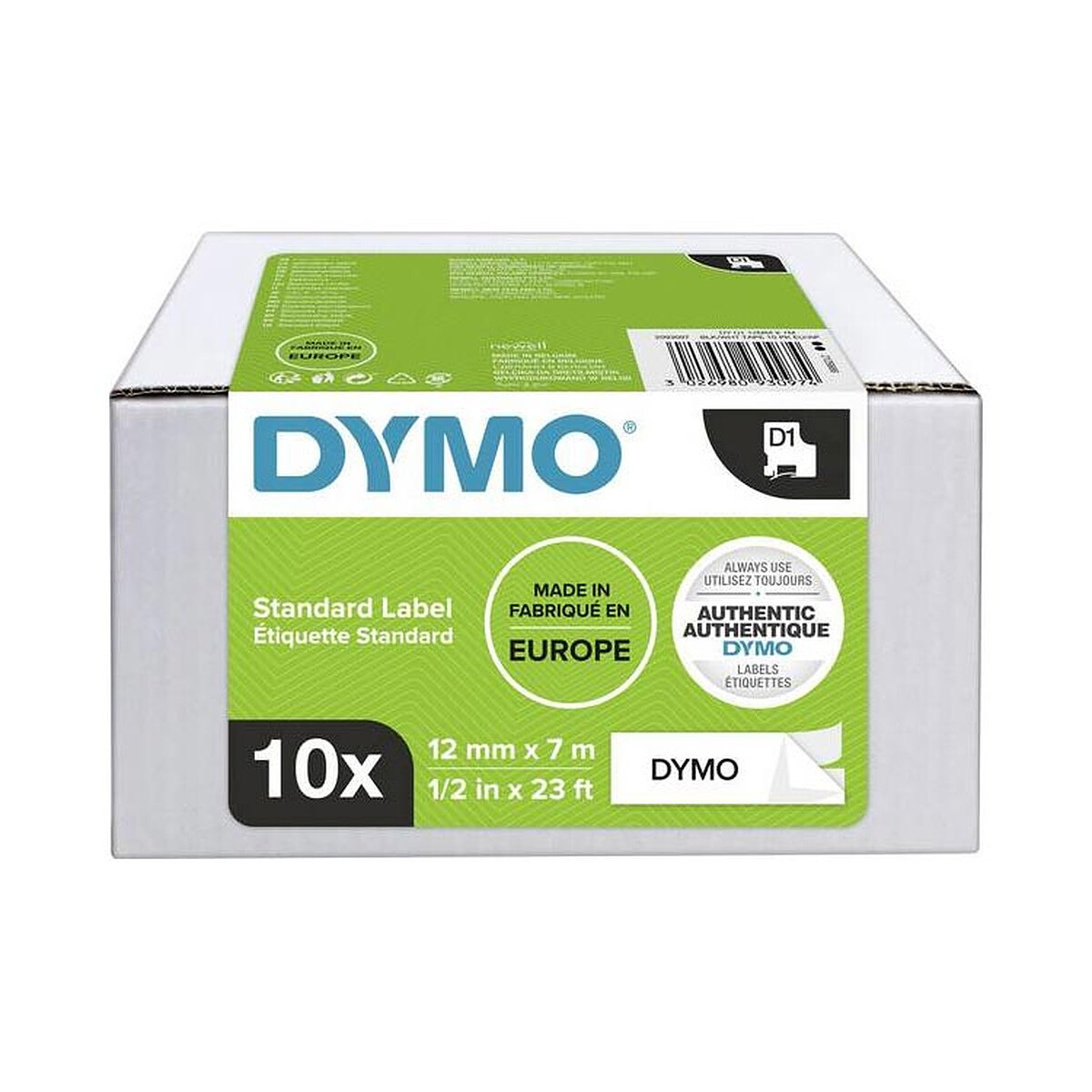 Ensemble de 10 rubans Dymo D1 Standard - Blanc/Noir 12 mm x 7 m