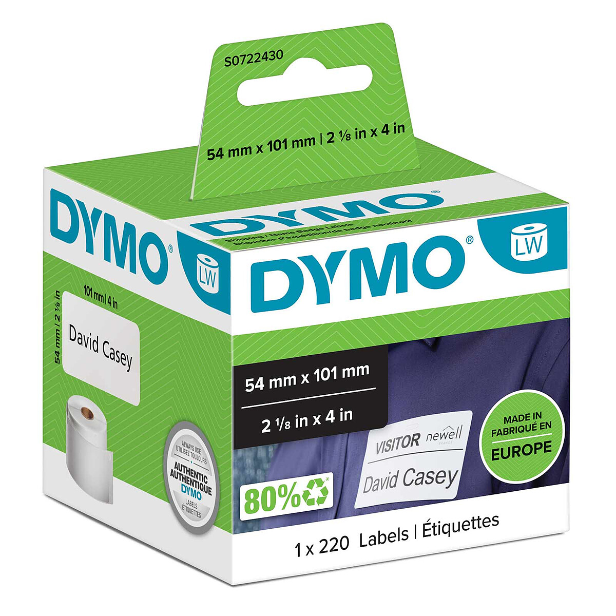 Dymo 220 Shipping/Badge Labels, 101 x 54 mm