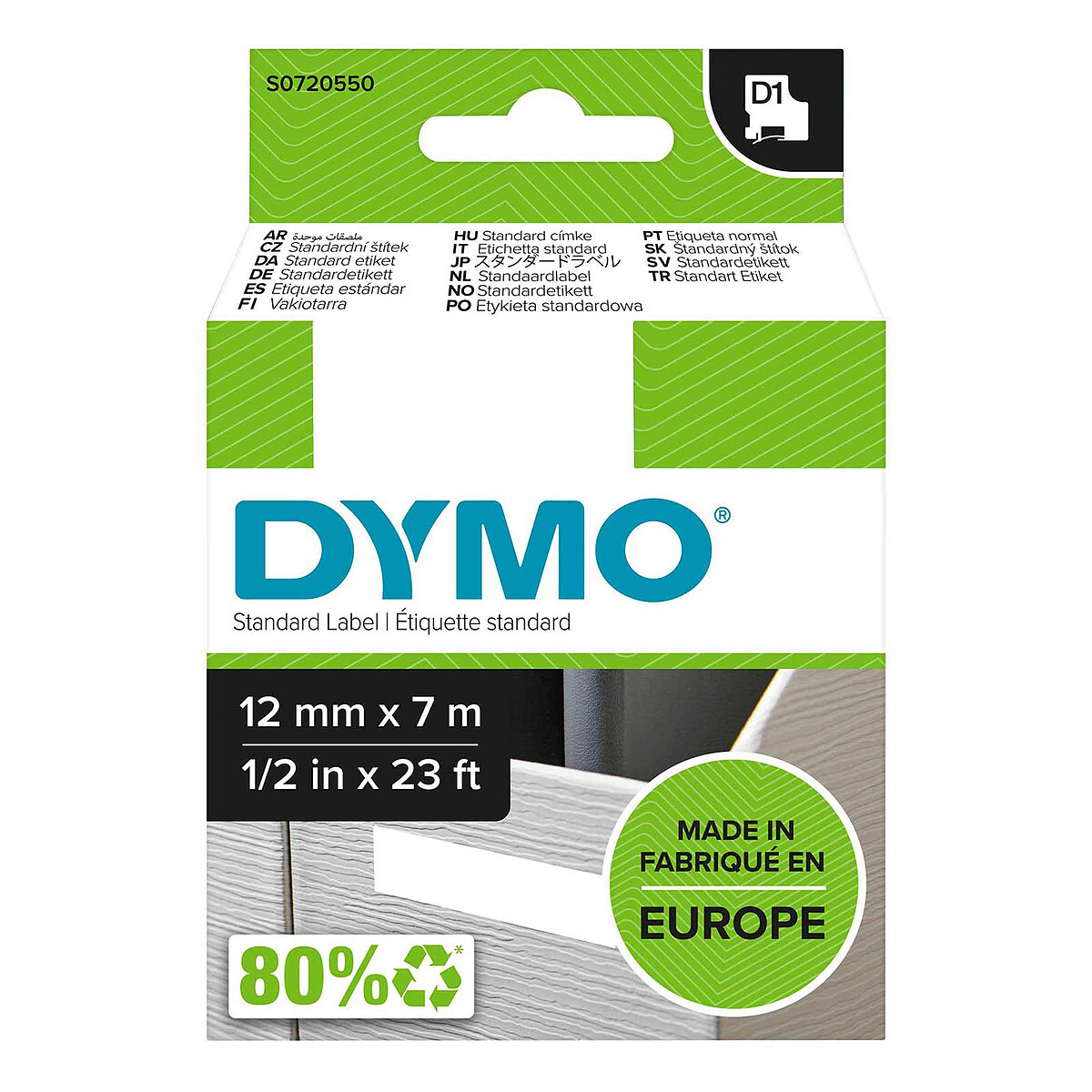 Ruban adhésif Dymo D1 Standard - Rouge/Blanc, 12 mm x 7 m