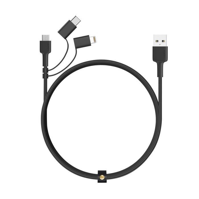 Aukey 3-in-1 Braided Nylon Cable, 1.2m, Black (CB-BAL5)