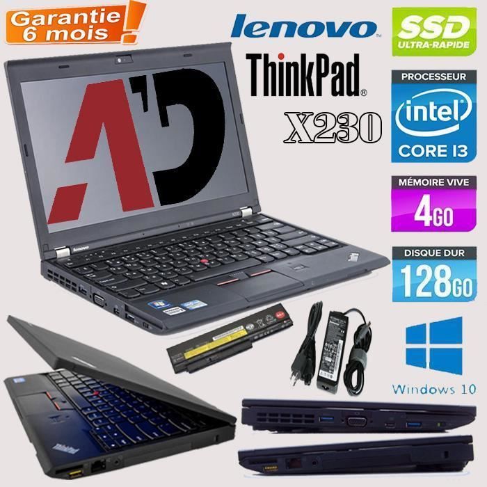 Lenovo ThinkPad X230, 2,4 GHz i3-3110M - 4 Go de RAM - 128 Go SSD - Écran 12,5" HD