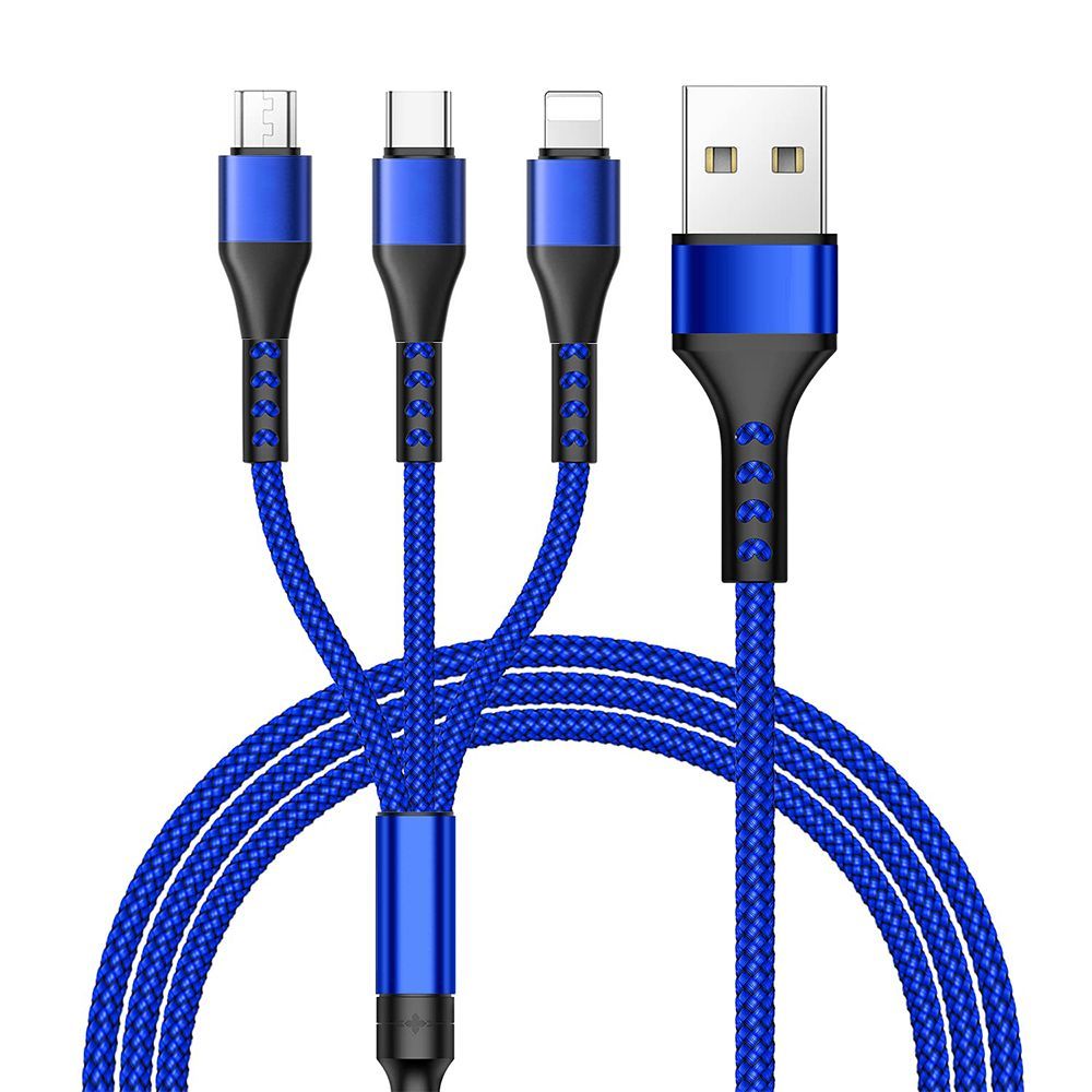 E.F.Connection 3-in-1 USB Cable, USB-C to Micro-USB for iPhone 15 Pro Max, iPhone 14 Pro, etc. - Blue