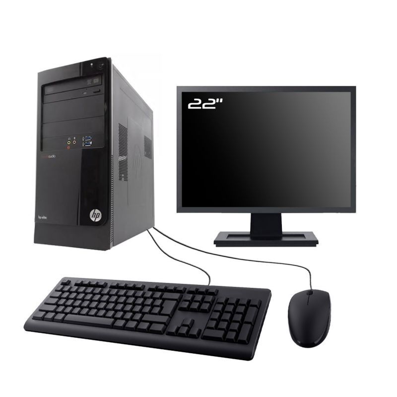 HP Elite 7500 Series MT Computer, 22" Screen, Intel Core i3-3220, 32GB RAM, 480GB SSD, Windows 10