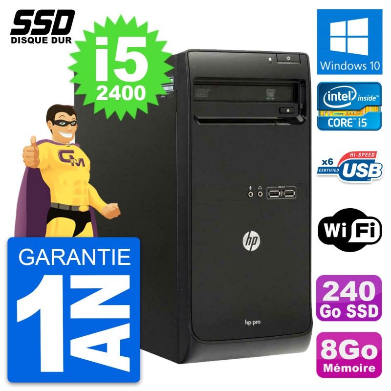 HP Pro 3400 MT Desktop PC - Intel Core i5, 8GB RAM, 240GB SSD, Windows 10, WiFi
