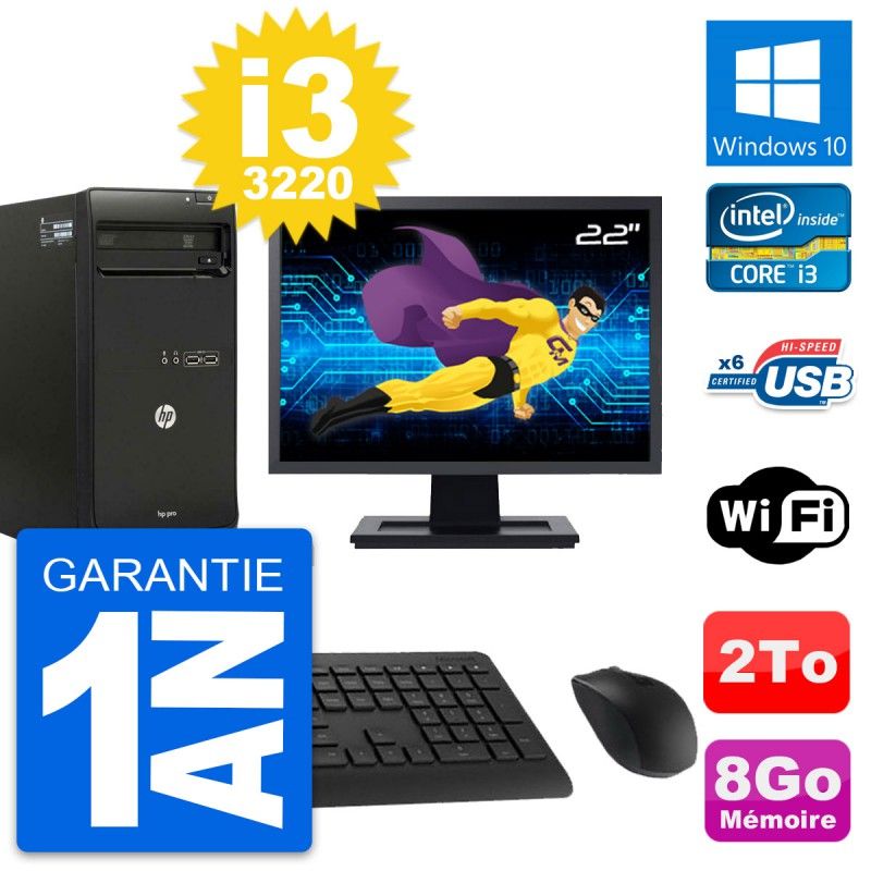 HP Pro 3500 Desktop PC - 22" Screen, Intel Core i3-3220, 8GB RAM, 2TB Hard Drive, Windows 10, WiFi