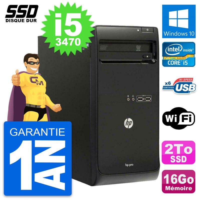 HP Pro 3500 MT Desktop PC - Intel Core i5, 16GB RAM, 2TB SSD, Windows 10, WiFi