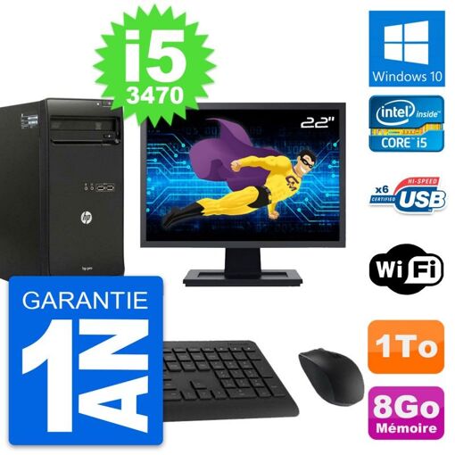 HP Pro 3500 Desktop PC - 22" Screen, Core i5-3470, 8GB RAM, 1TB HDD, Windows 10, WiFi