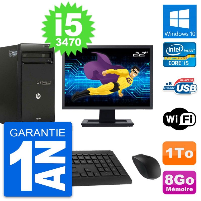 HP Pro 3500 Desktop PC - 22" Screen, Core i5-3470, 8GB RAM, 1TB HDD, Windows 10, WiFi