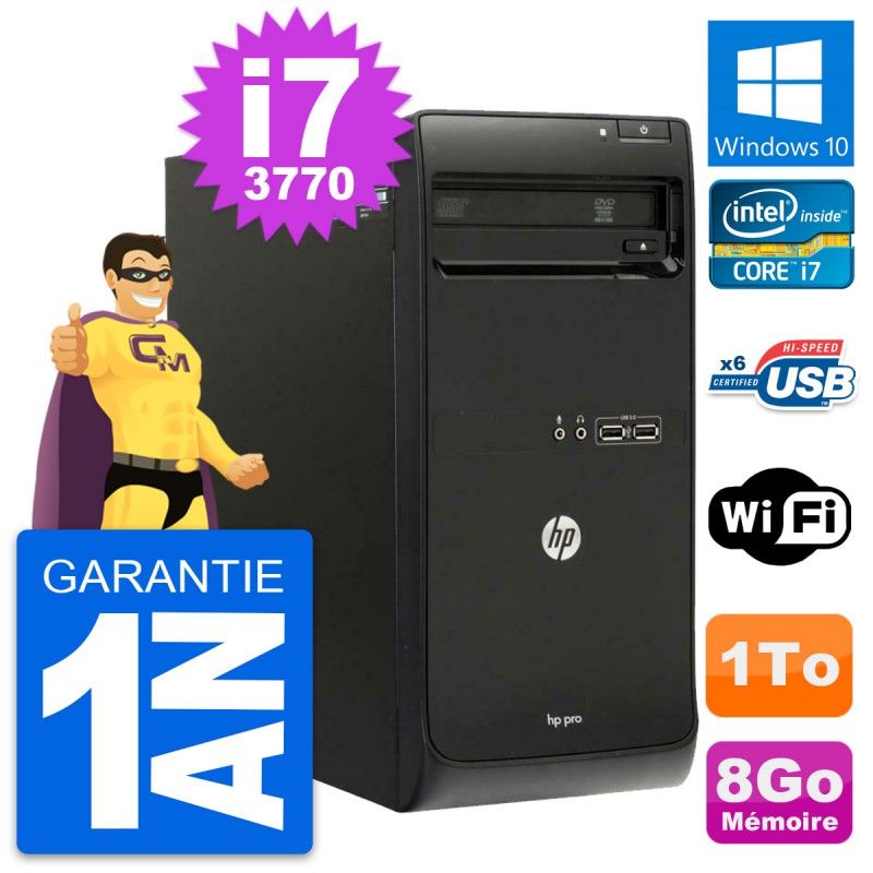 HP Pro 3500 MT Desktop PC - Intel Core i7-3770, 8GB RAM, 1TB HDD, Windows 10, WiFi