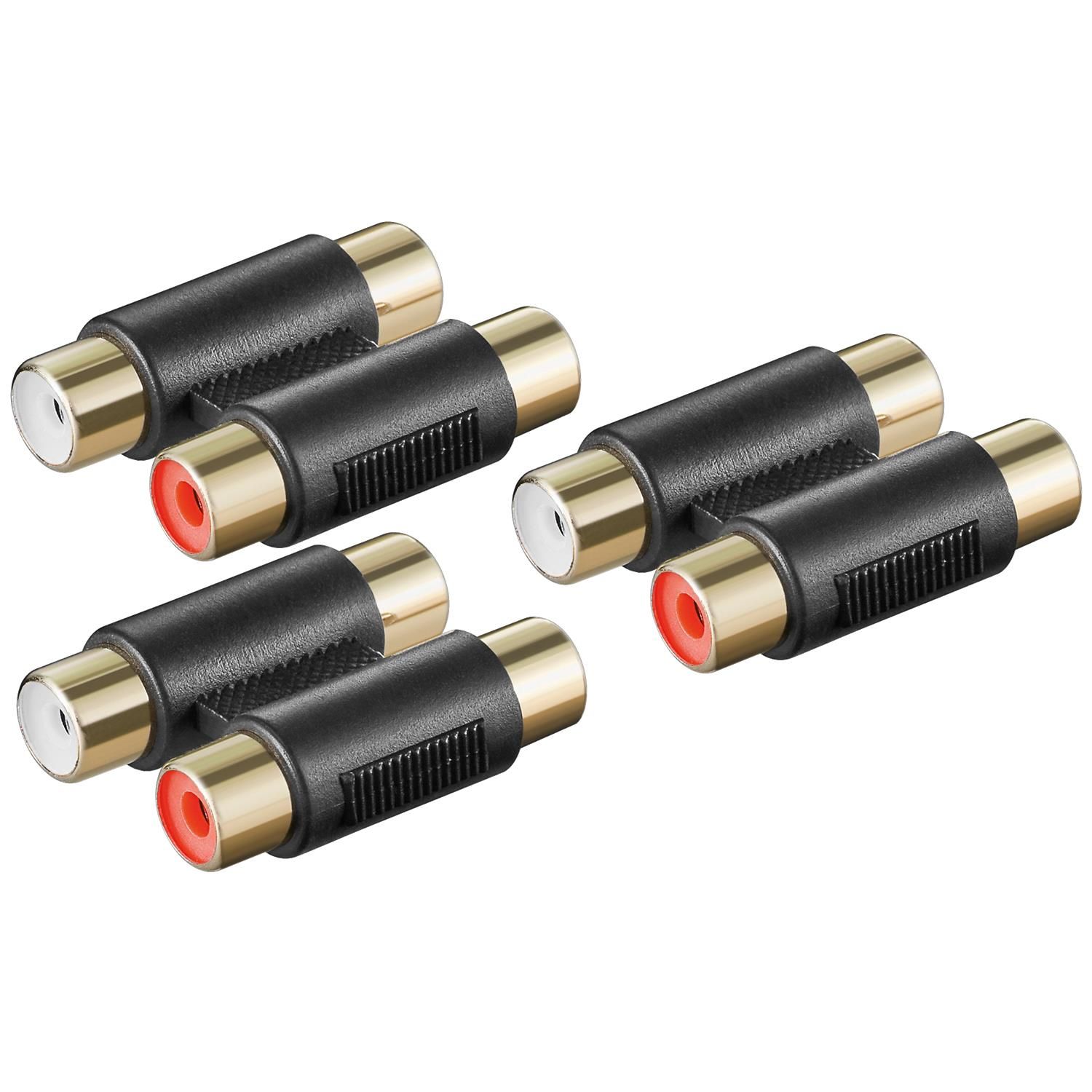 Kit de 3 Adaptadores Goobay - 2 Conexiones RCA Femenino a 2 Conexiones RCA Femenino