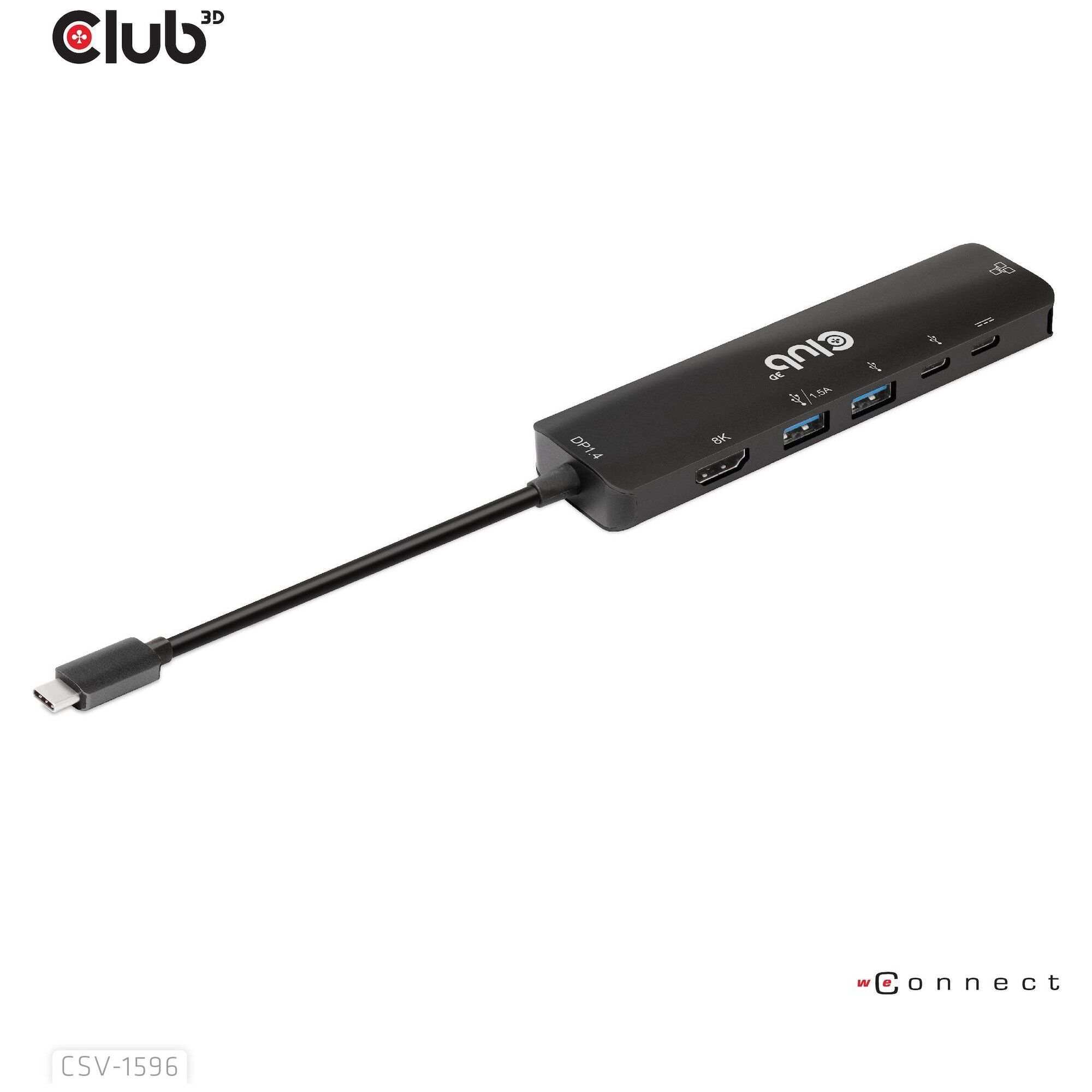 Club 3D CSV-1596 USB 3.2 Gen 1 (3.1 Gen 1) Type-C Docking Station, Black