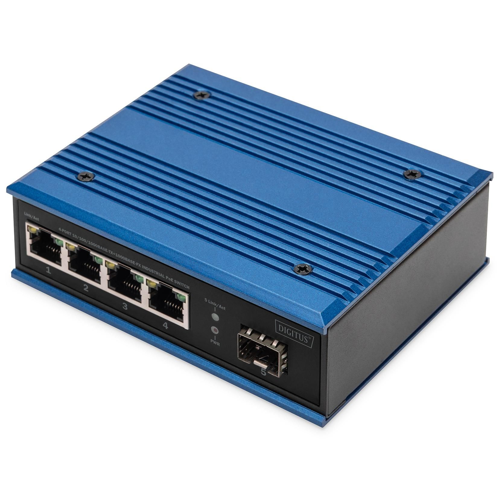 Digitus Industrial PoE Gigabit Ethernet Switch, 4 Ports, Non-Managed, 1 SFP Uplink