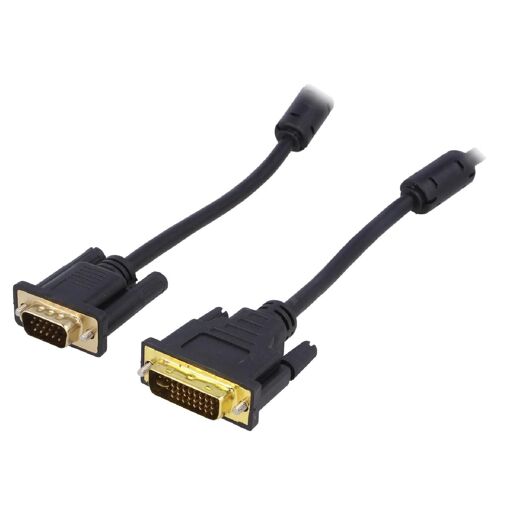 ADNAuto D-Sub Full HD Male to DVI-I Male Cable, 1.8m Black